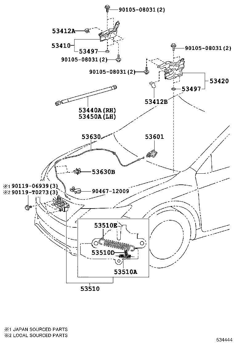 53630-06200 CABLE ASSY, HOOD LOCK CONTROL product image