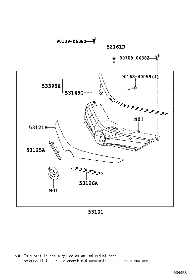 53395-12130 SEAL, HOOD TO RADIATOR GRILLE product image