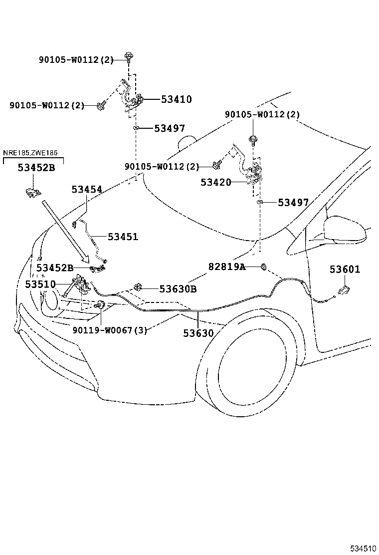 53630-12690 CABLE ASSY, HOOD LOCK CONTROL product image