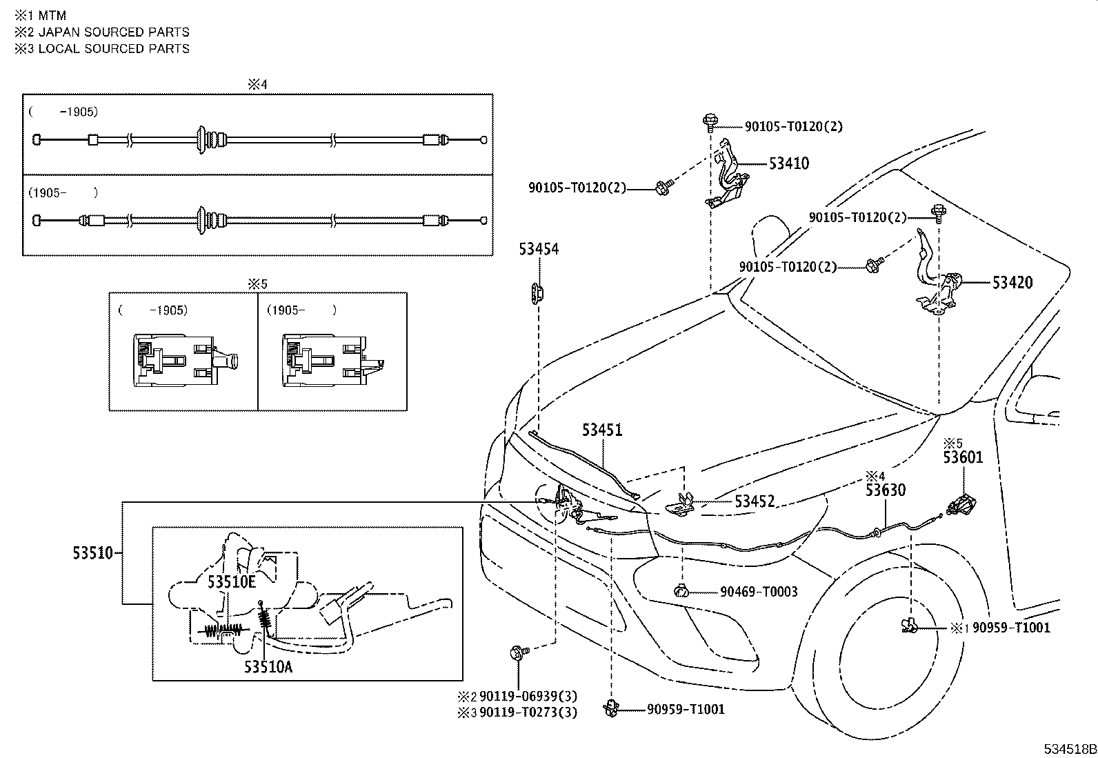 Toyota 53630-0K210 CABLE ASSY, HOOD LOCK CONTROL