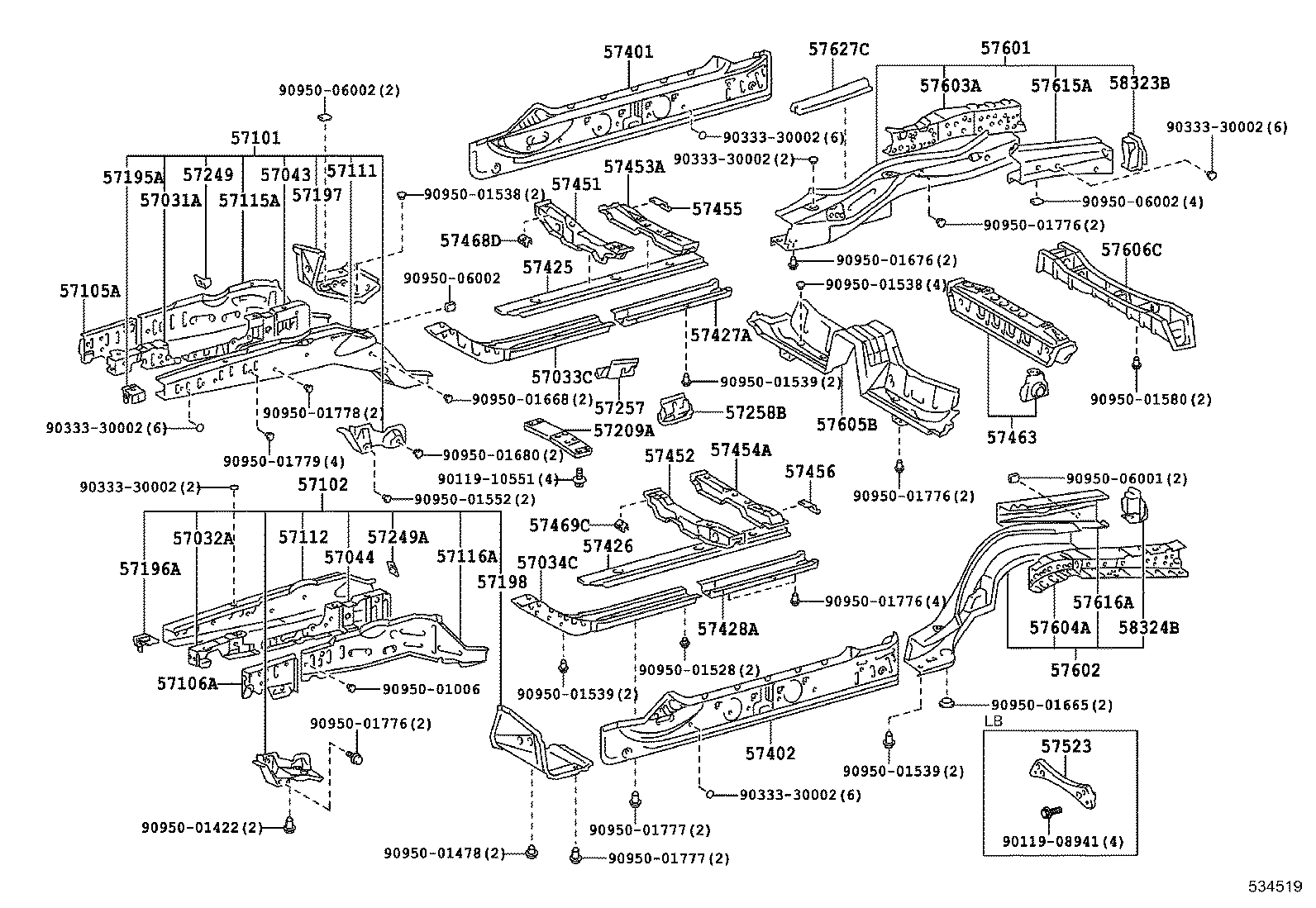 57402-14251 MEMBER SUB-ASSY, MAIN FLOOR SIDE, LH product image