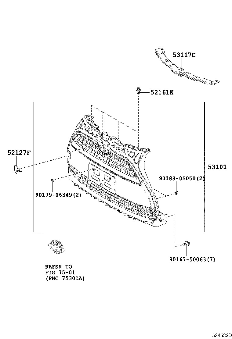 52521-52050 RETAINER, RADIATOR GRILLE, NO.1 product image