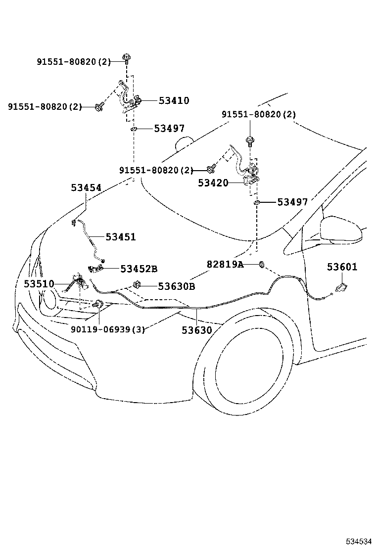 53630-12740 CABLE ASSY, HOOD LOCK CONTROL product image