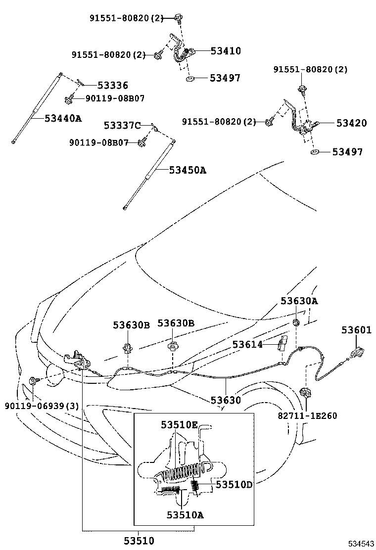 53510-62011 LOCK ASSY, HOOD product image