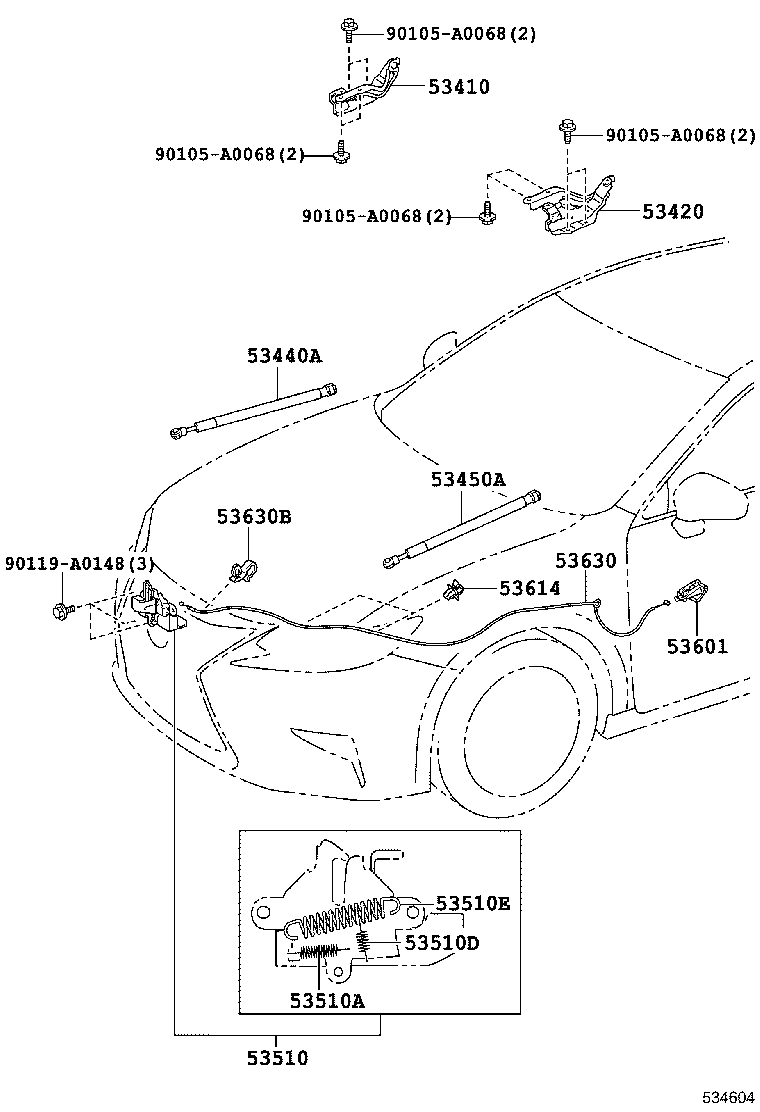53410-06360 HINGE ASSY, HOOD, RH product image