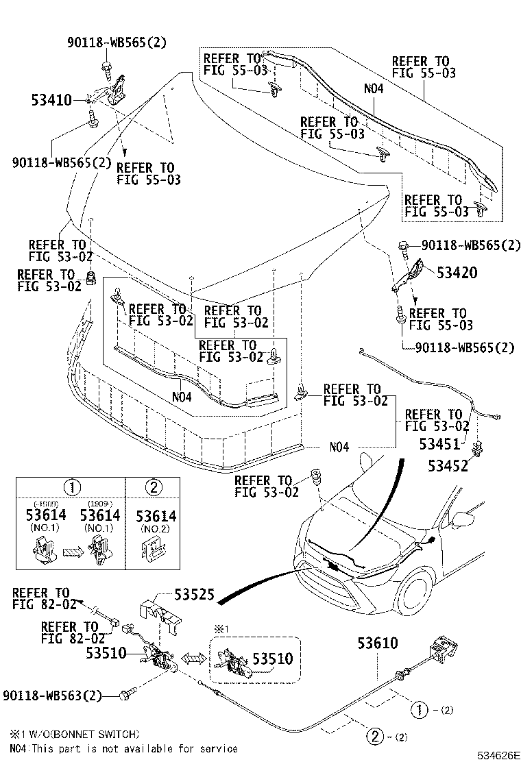 Toyota 53420-WB001 HINGE ASSY, HOOD, LH