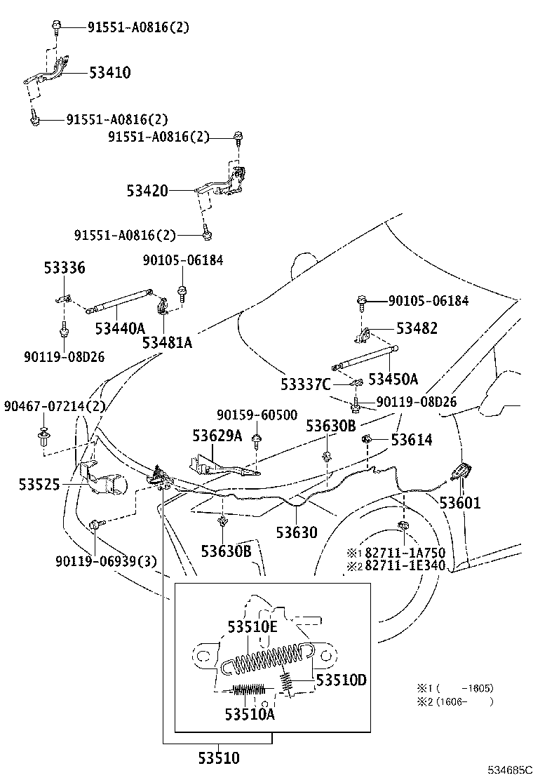 Toyota 53630-48101 CABLE ASSY, HOOD LOCK CONTROL