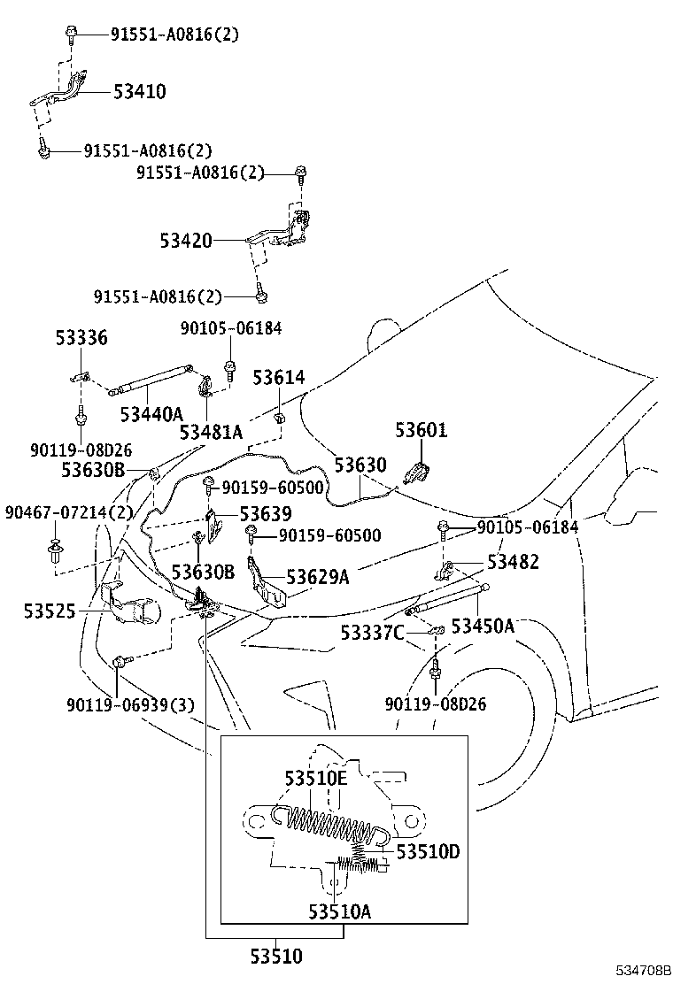 53440-0E070 SUPPORT ASSY, HOOD, RH product image