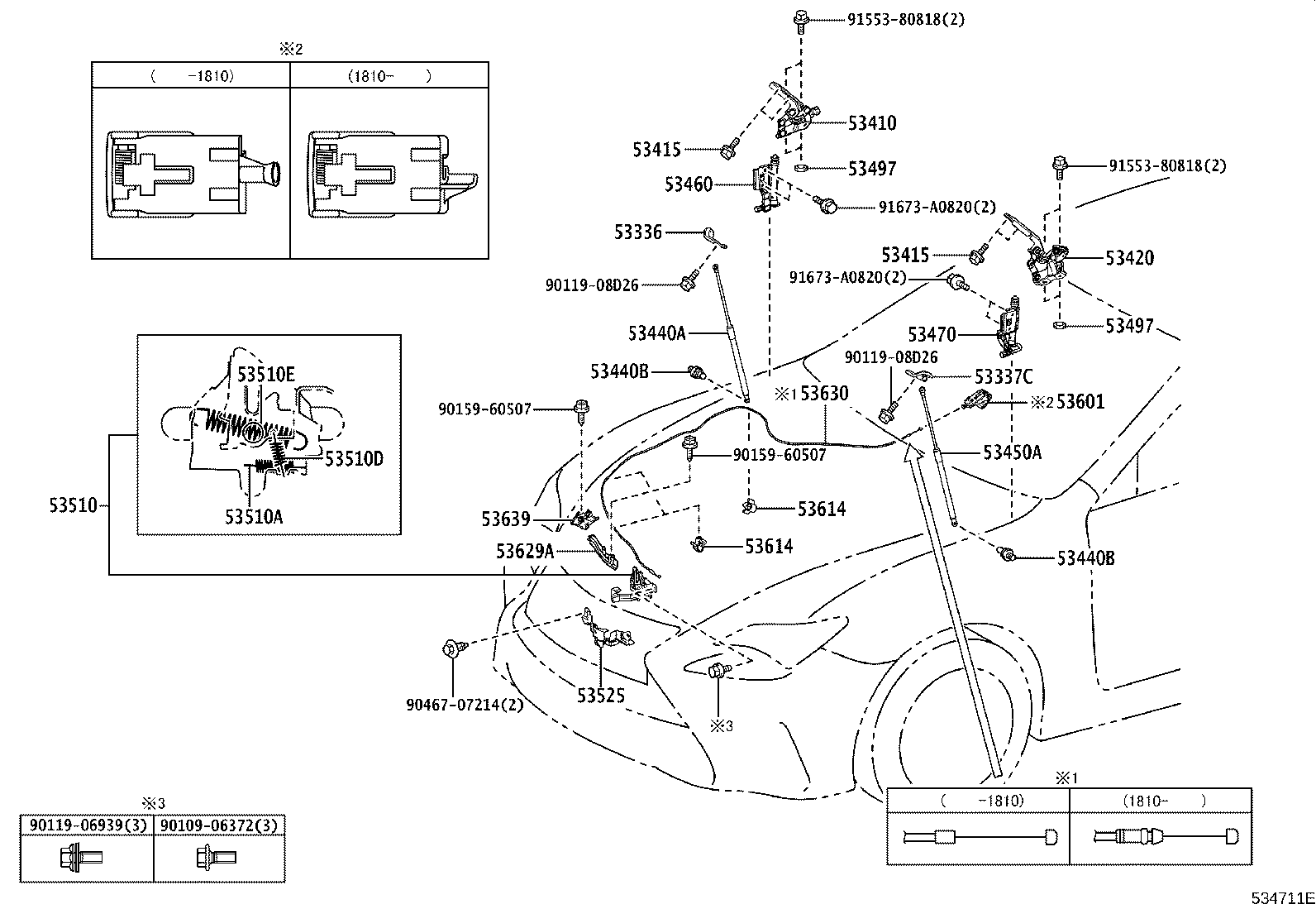 53470-24031 LIFTER ASSY, POP UP HOOD, LH product image