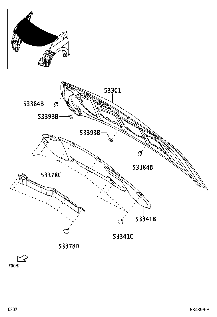 53446-BZ070 SEAL, FRONT FENDER TO COWL SIDE, NO.2 LH product image