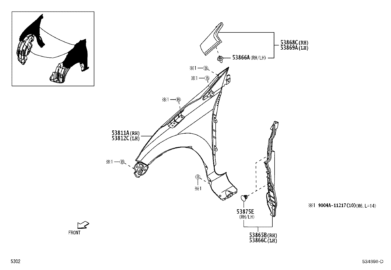 53446-BZ070 SEAL, FRONT FENDER TO COWL SIDE, NO.2 LH product image
