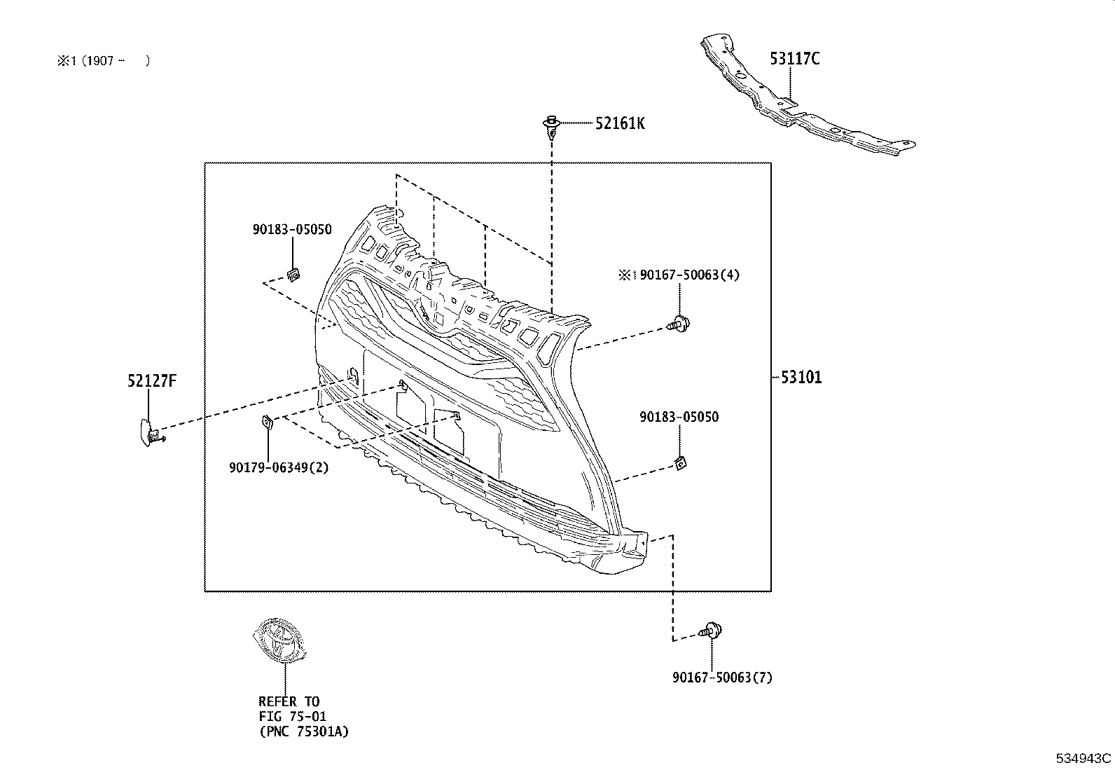 52521-0D020 RETAINER, RADIATOR GRILLE, NO.1 product image