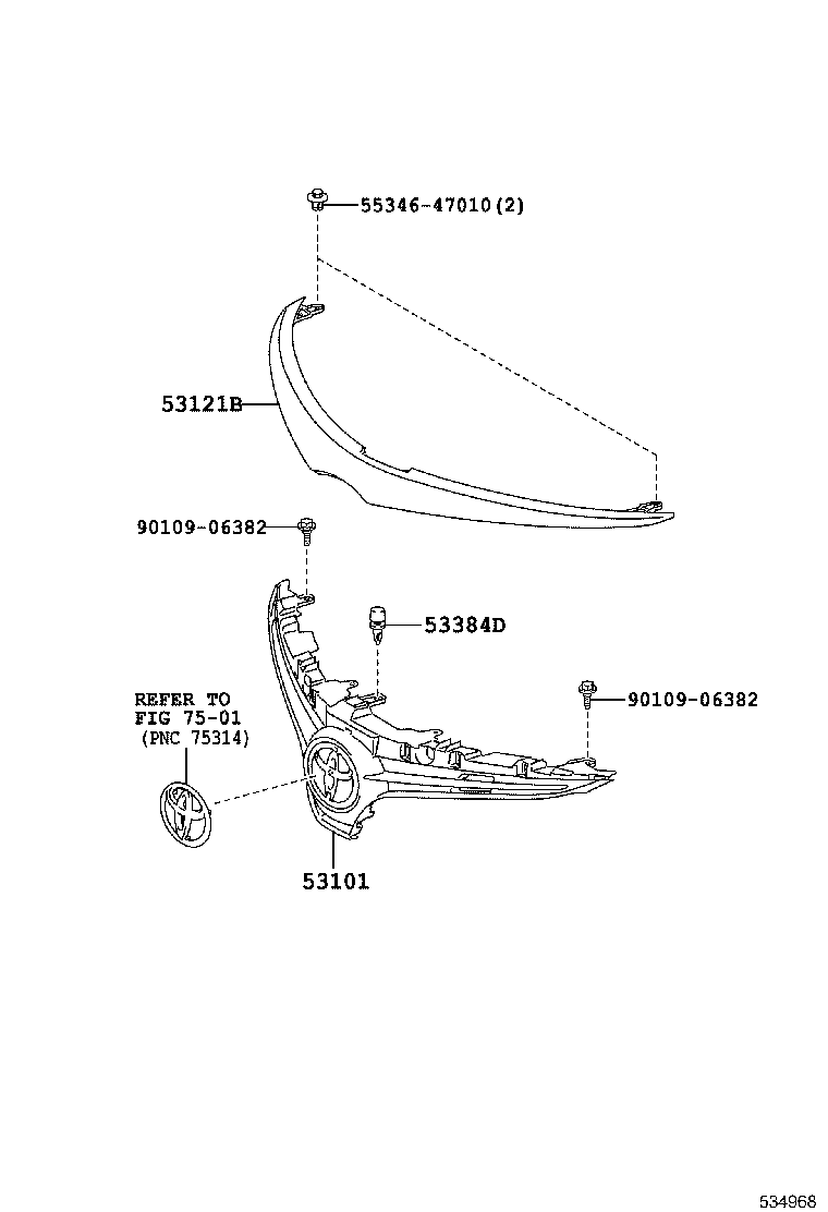 53124-0D090 MOULDING, RADIATOR GRILLE, LH product image