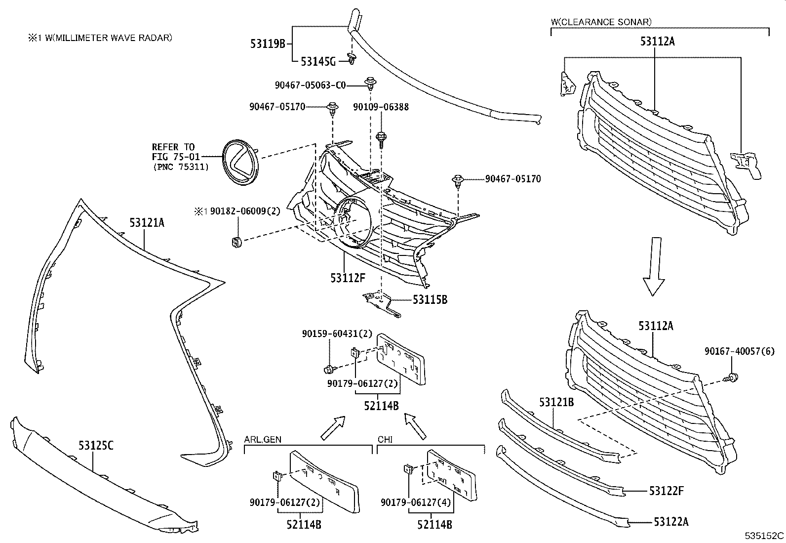 53124-53010 MOULDING, RADIATOR GRILLE SIDE, LH product image