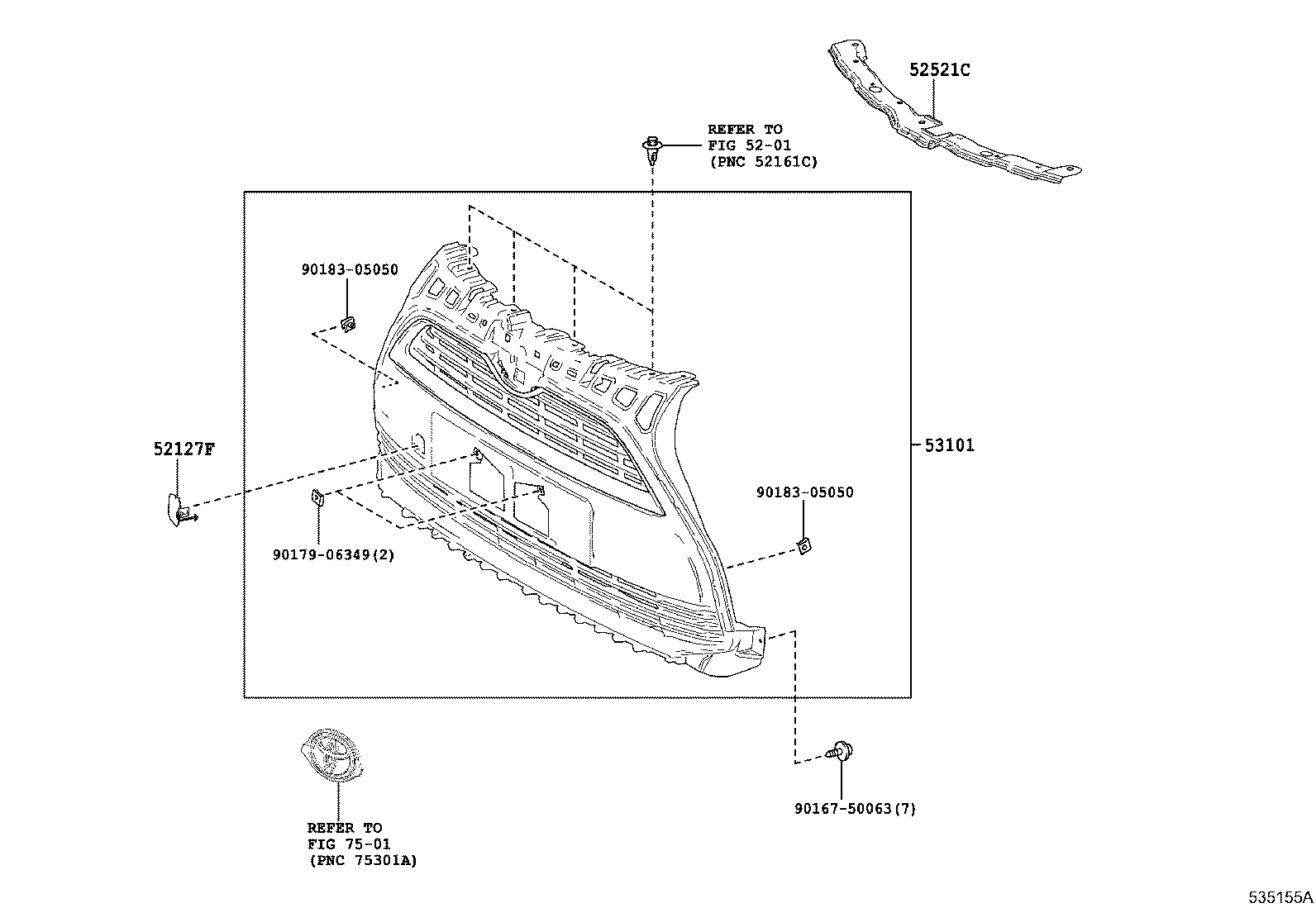 52521-0D030 RETAINER, FRONT BUMPER, UPPER product image