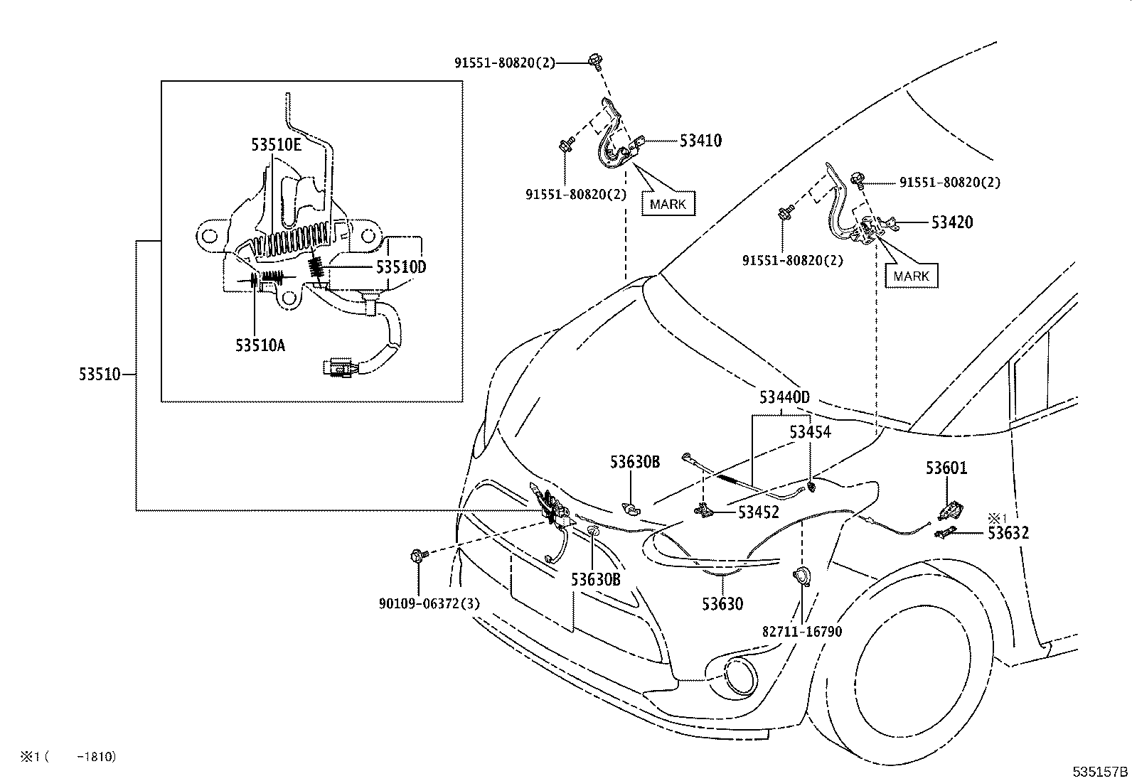 53630-0D281 CABLE ASSY, HOOD LOCK CONTROL product image