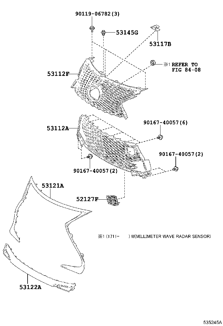 Toyota 53101-24410 GRILLE SUB-ASSY, RADIATOR
