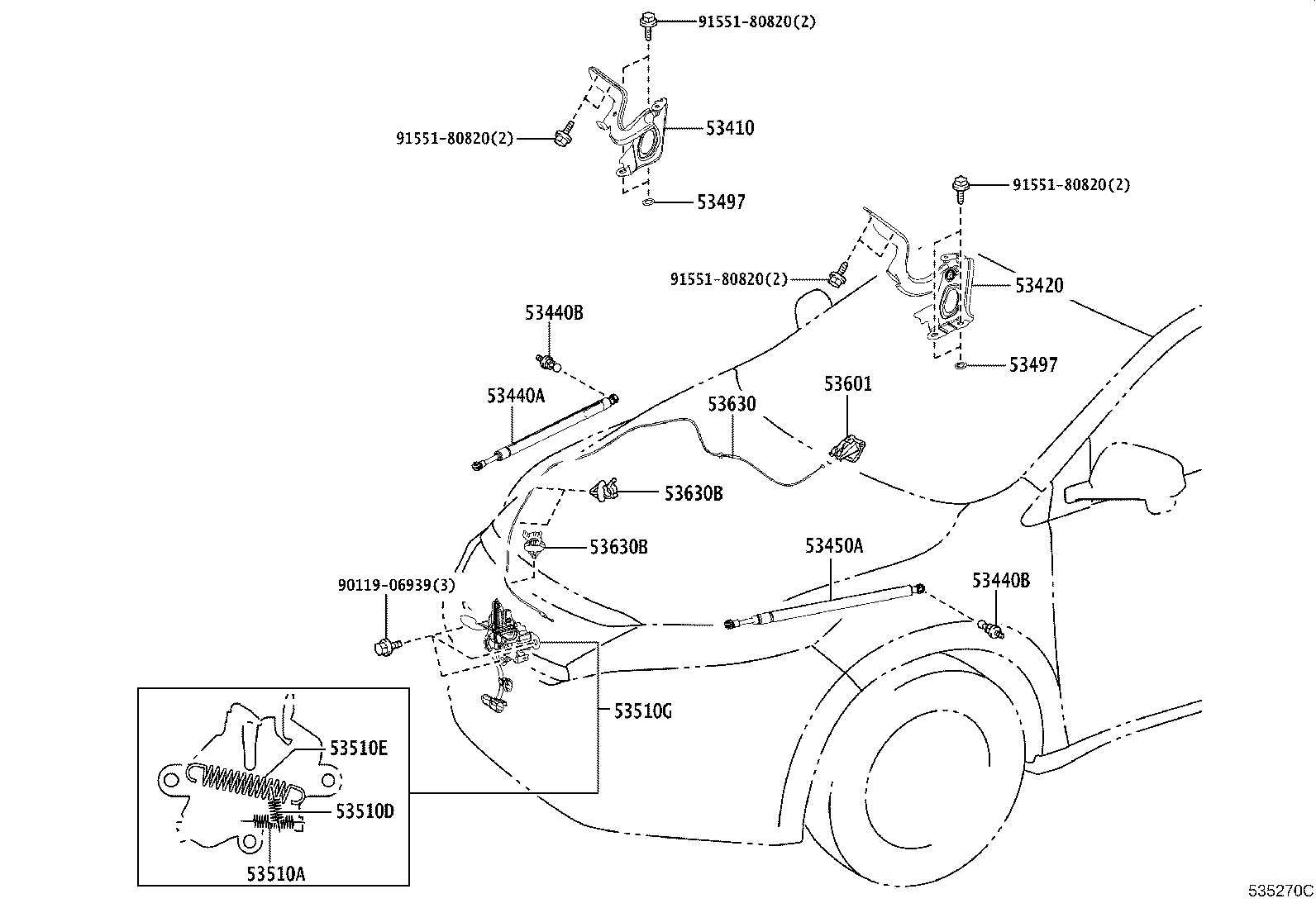 53440-0W490 SUPPORT ASSY, HOOD, RH product image
