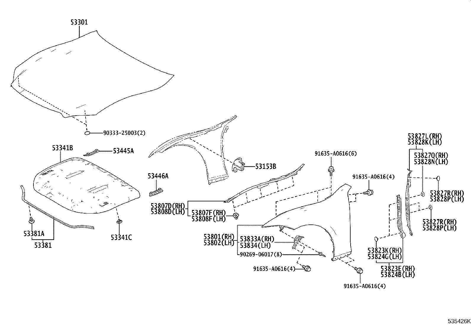 Toyota 53824-50030 PROTECTOR, FRONT SIDE PANEL, NO.2 LH