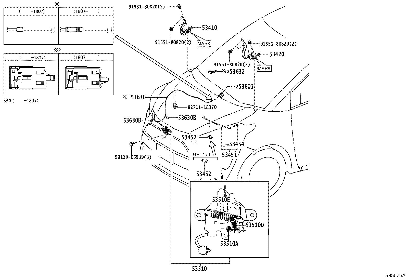53630-52201 CABLE ASSY, HOOD LOCK CONTROL product image