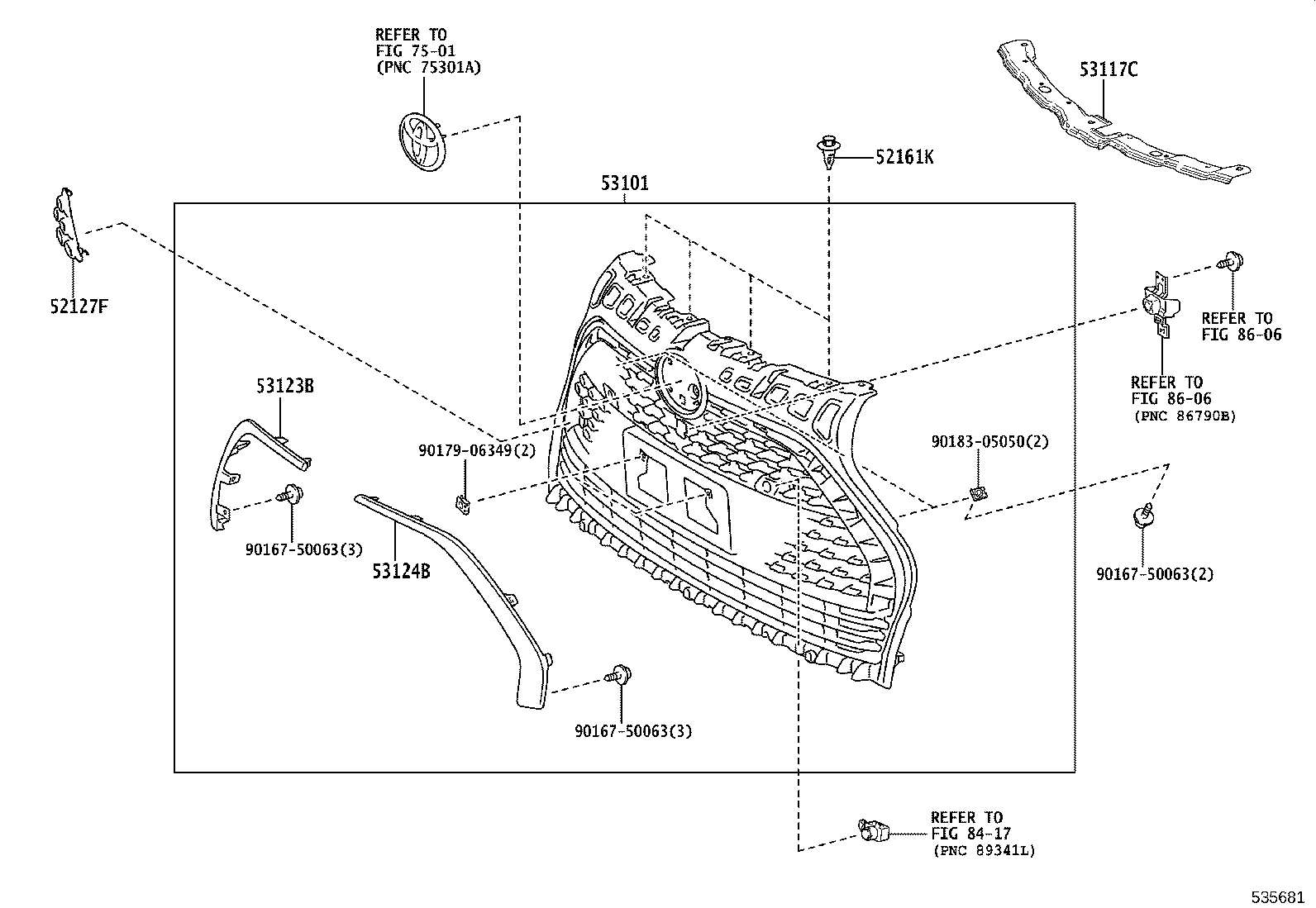 53101-52680 GRILLE SUB-ASSY, RADIATOR product image
