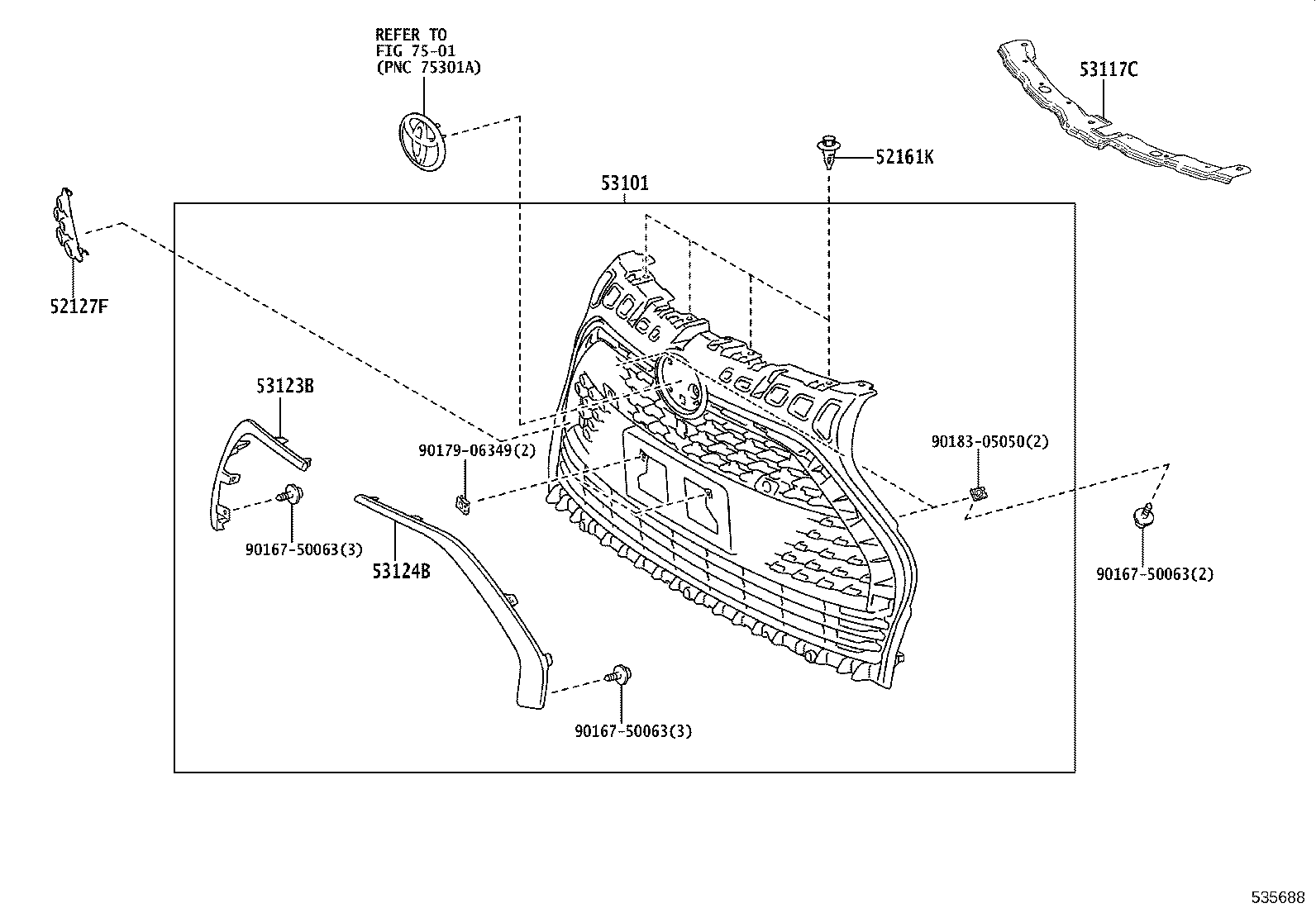 52521-52050 RETAINER, RADIATOR GRILLE, NO.1 product image