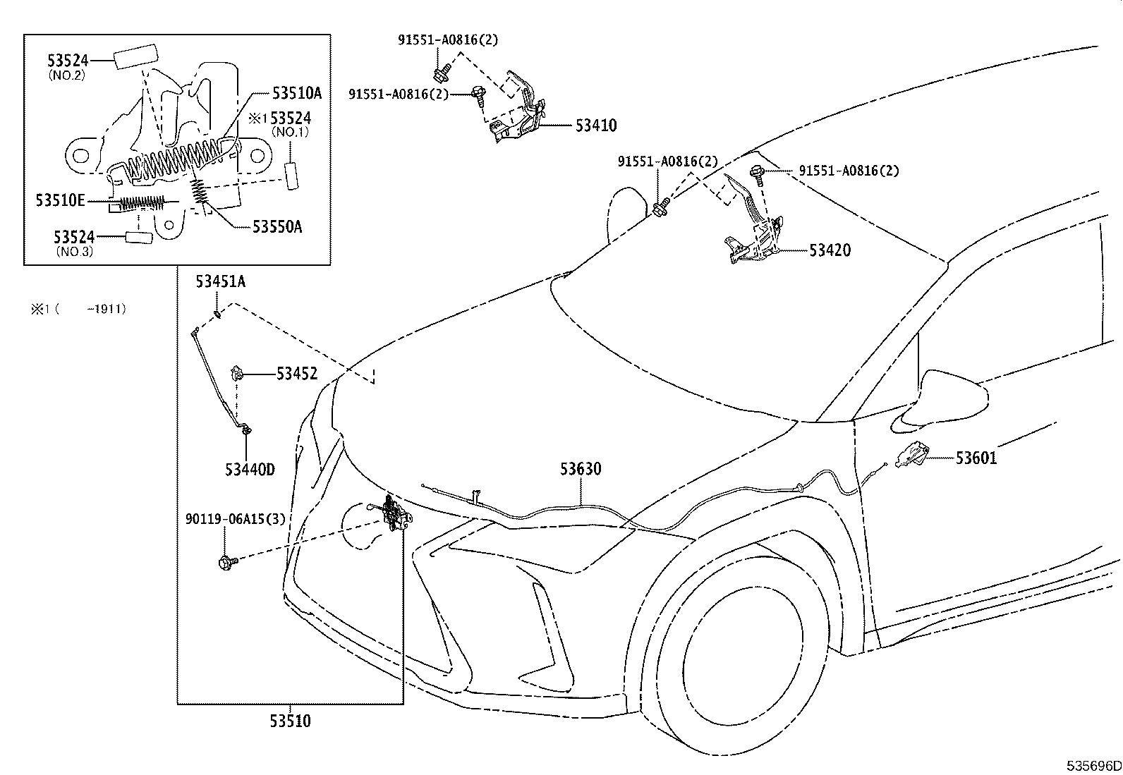 Toyota 53420-76050 HINGE ASSY, HOOD, LH