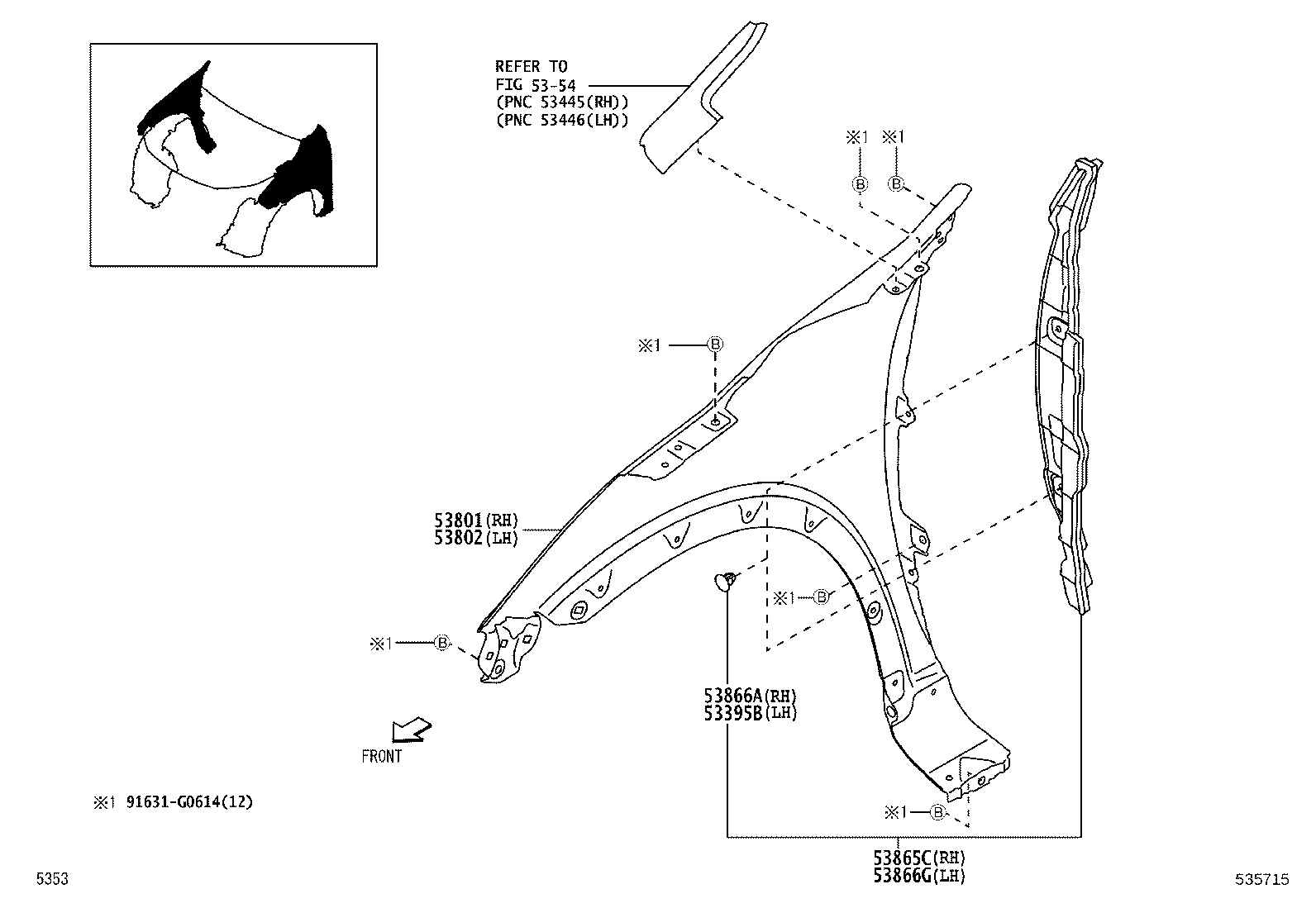 53812-BZ450 FENDER SUB-ASSY, FRONT LH product image