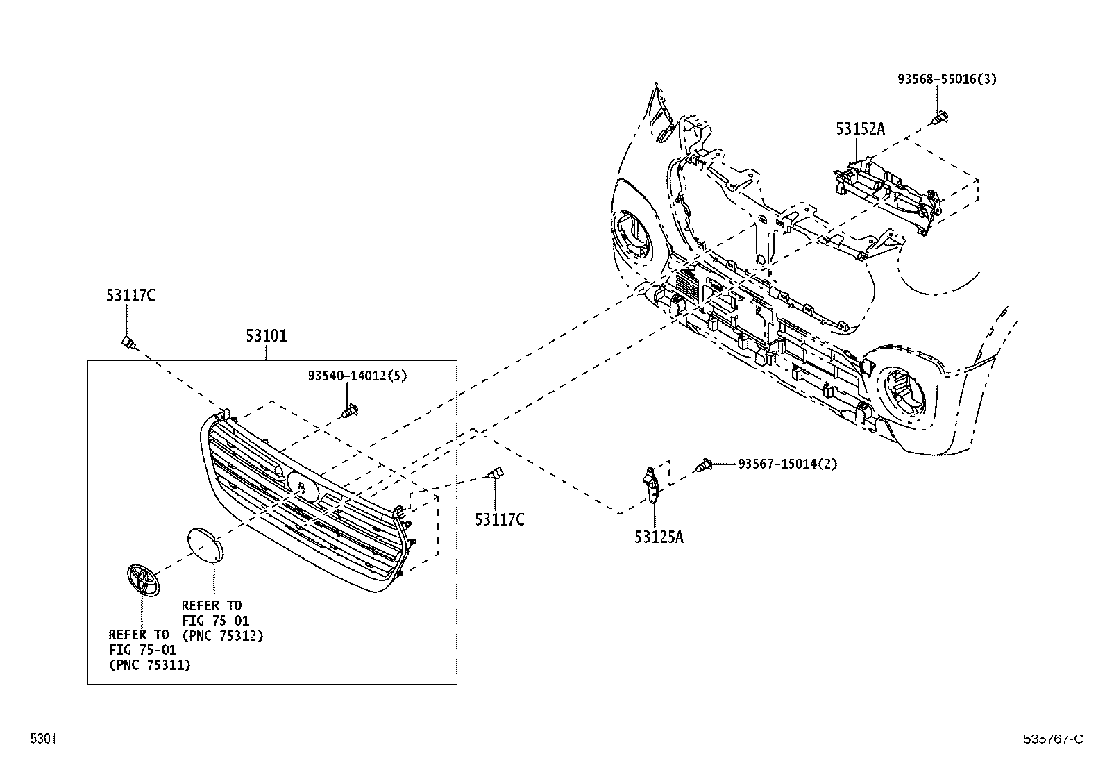 53125-B2020 MOULDING, RADIATOR GRILLE, CENTER RH product image