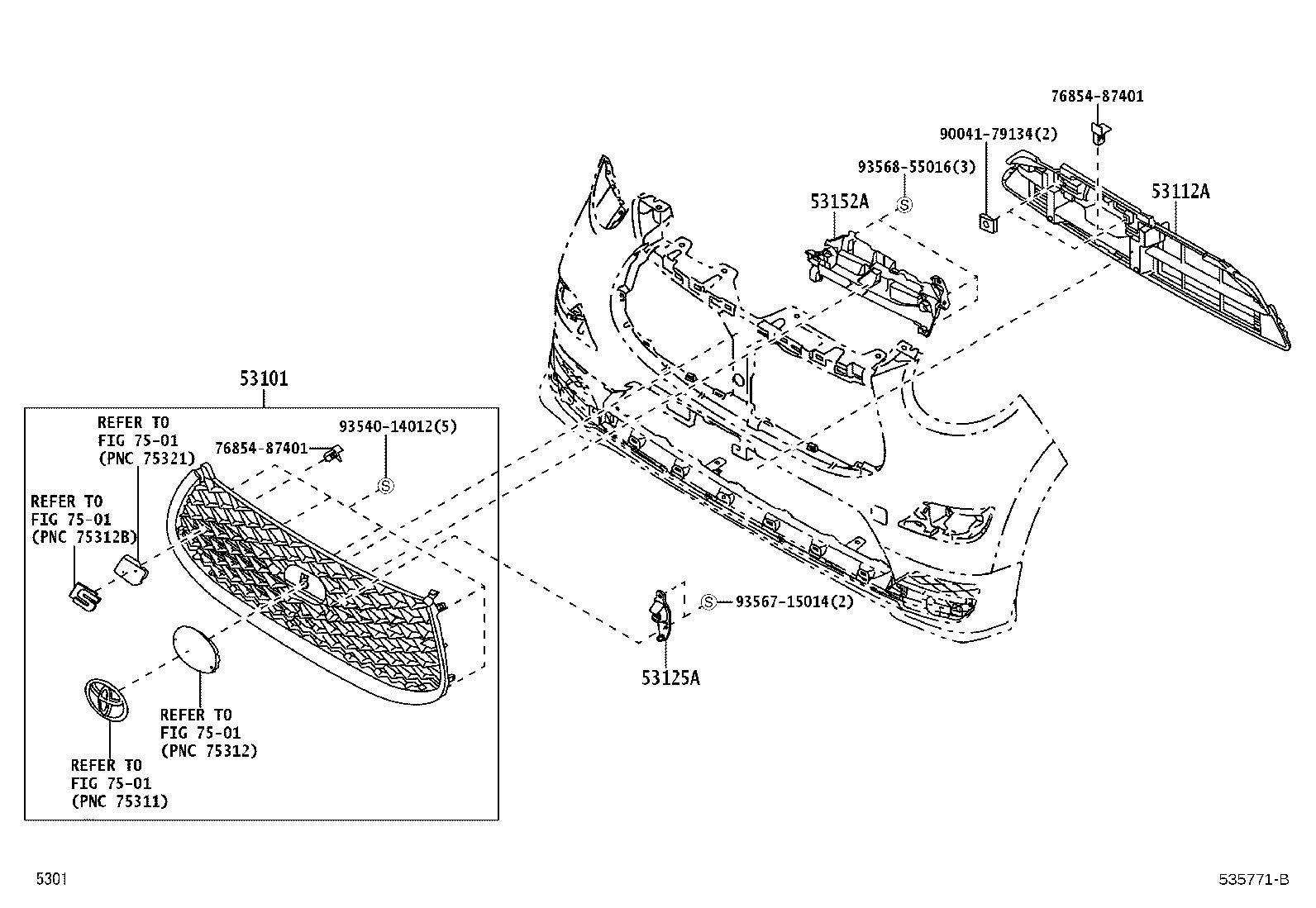 53125-B2020 MOULDING, RADIATOR GRILLE, CENTER RH product image