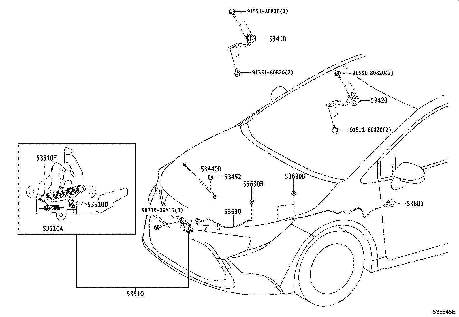Toyota 53410-12740 HINGE ASSY, HOOD, RH