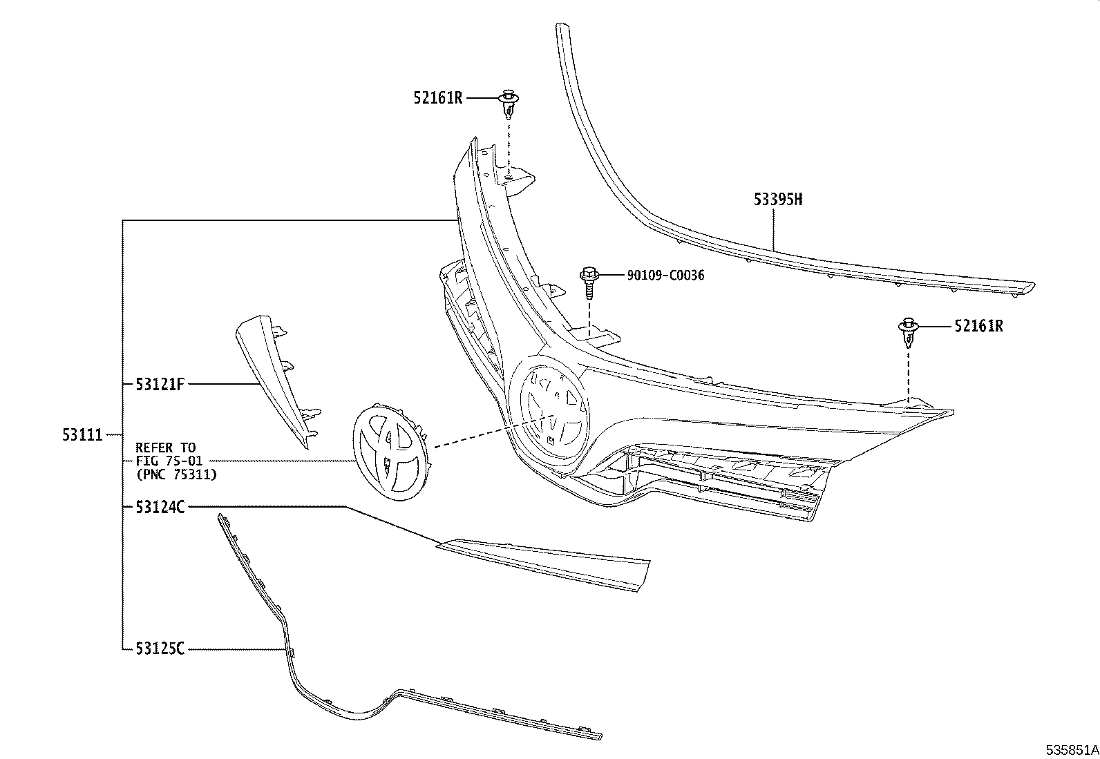 53124-YK010 MOULDING, RADIATOR GRILLE, UPPER LH product image
