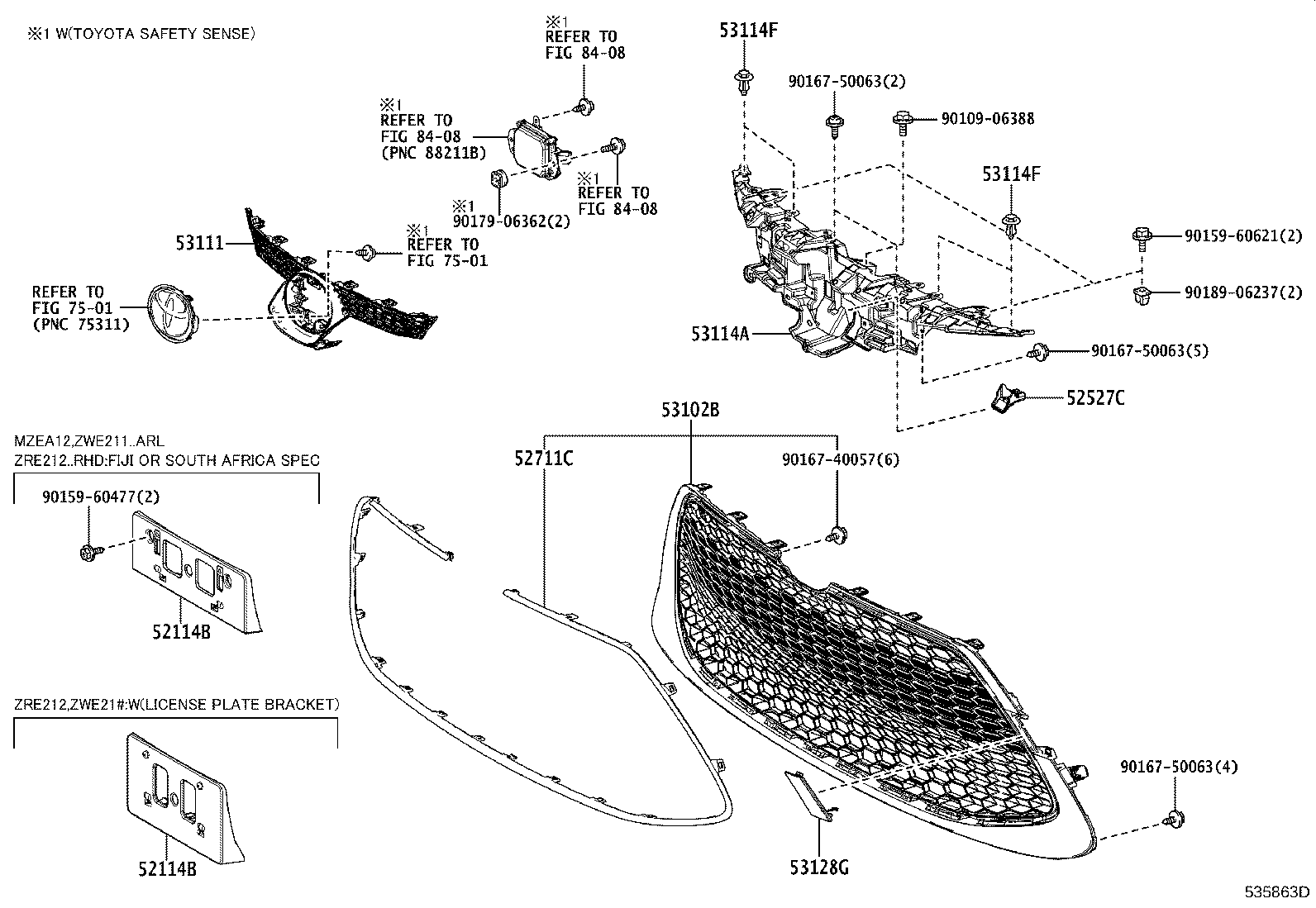 Toyota 53114-12240 GRILLE, RADIATOR, INNER