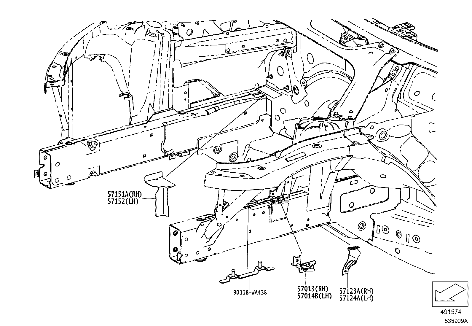 Toyota 90118-WA437 BRACKET SUB-ASSY, FRONT SIDE MEMBER, RH