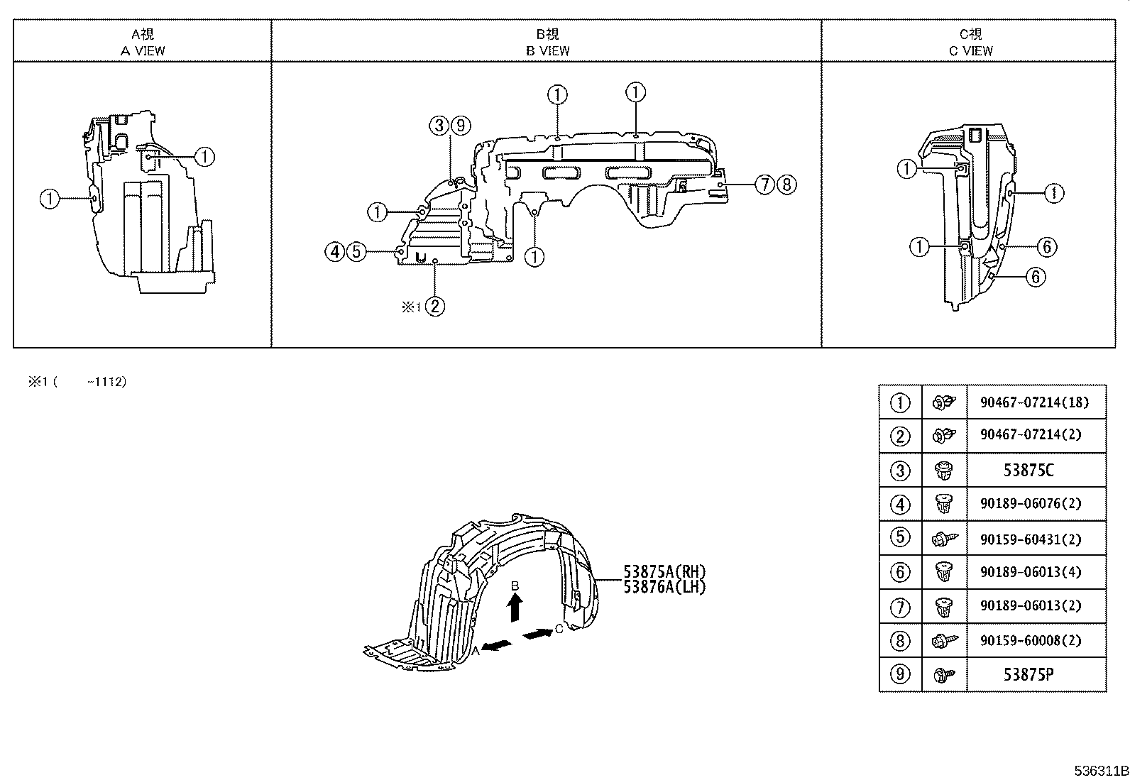 53811-52110 FENDER SUB-ASSY, FRONT RH product image
