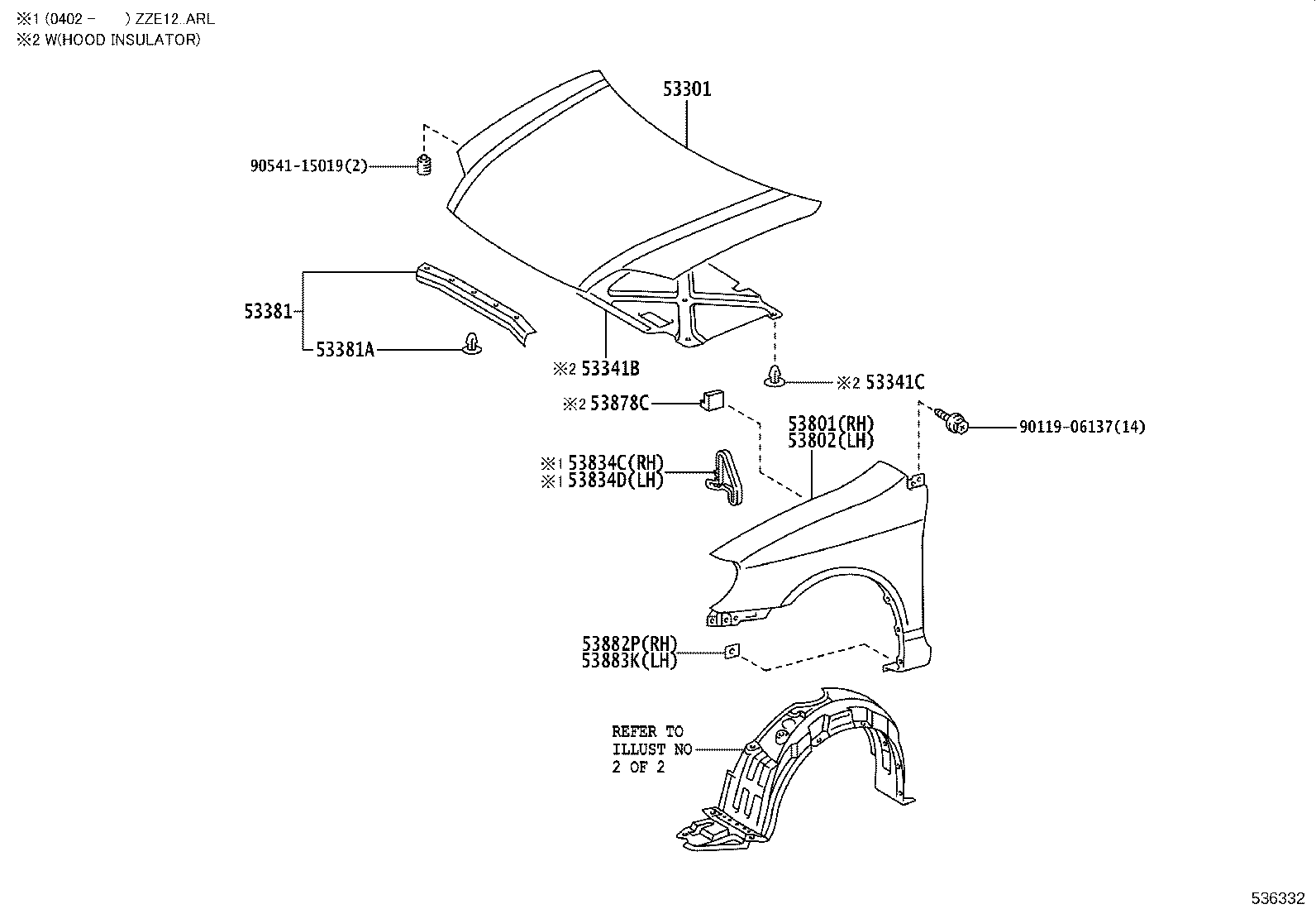 53381-02040 SEAL, HOOD TO RADIATOR SUPPORT product image