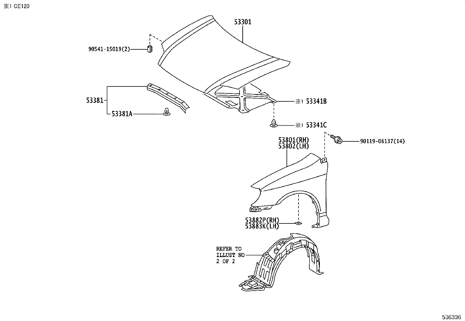 53381-02040 SEAL, HOOD TO RADIATOR SUPPORT product image