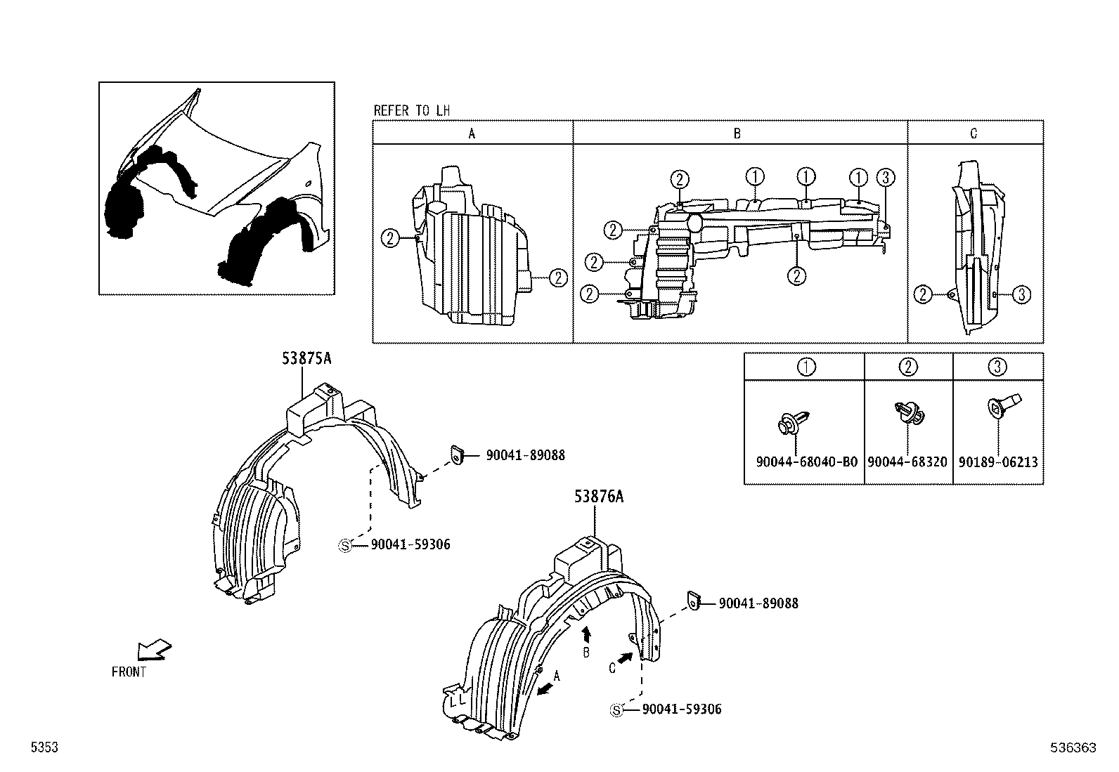 53812-BZ030 FENDER SUB-ASSY, FRONT LH product image