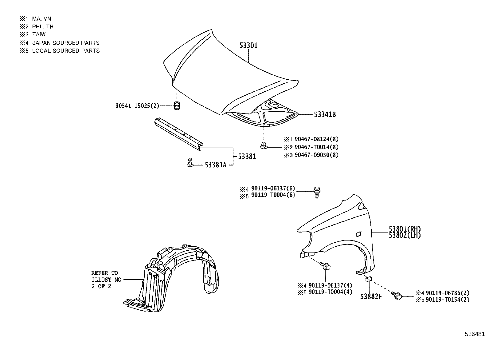 53811-0D030 FENDER SUB-ASSY, FRONT RH product image