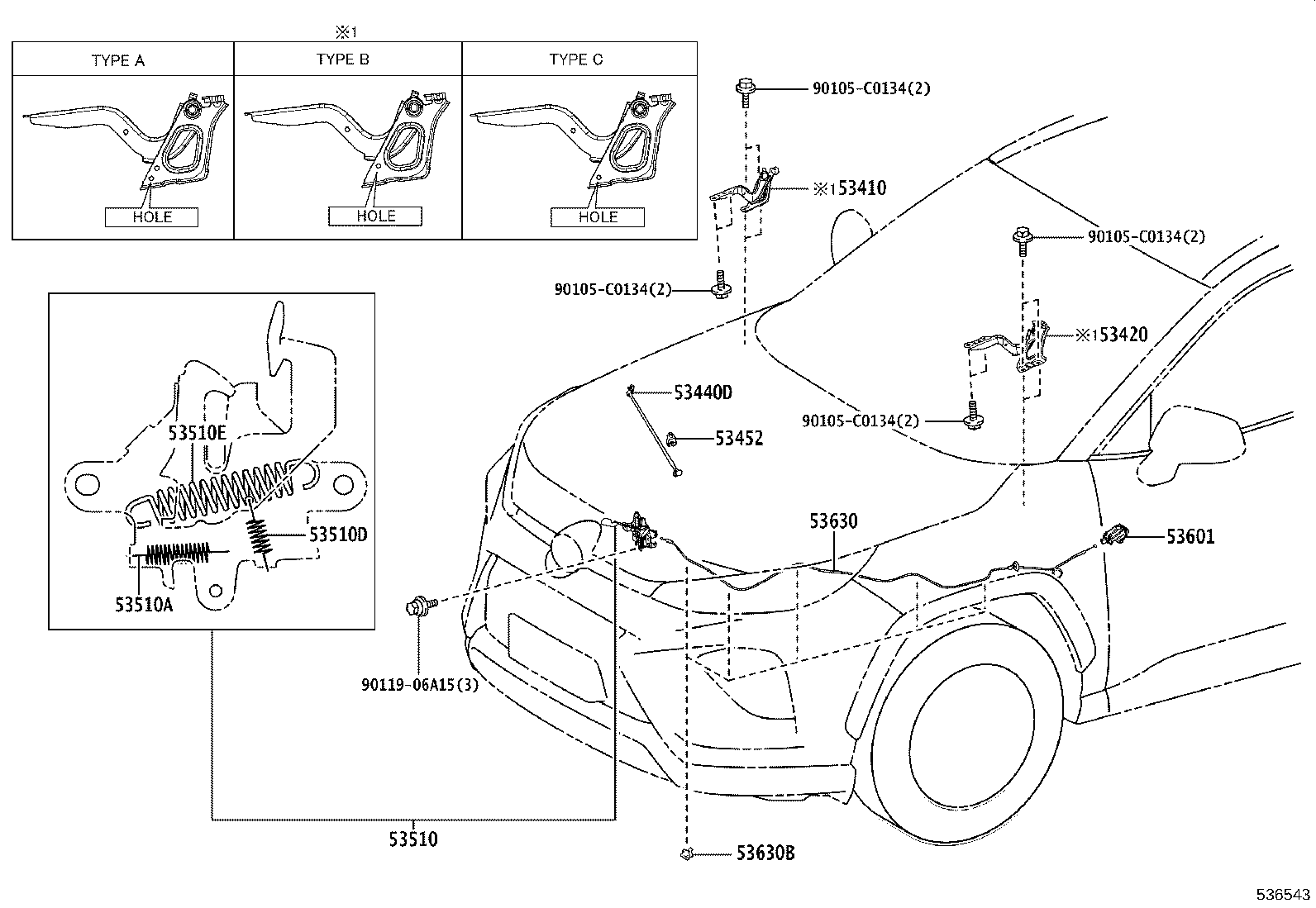 53630-0R070 CABLE ASSY, HOOD LOCK CONTROL product image