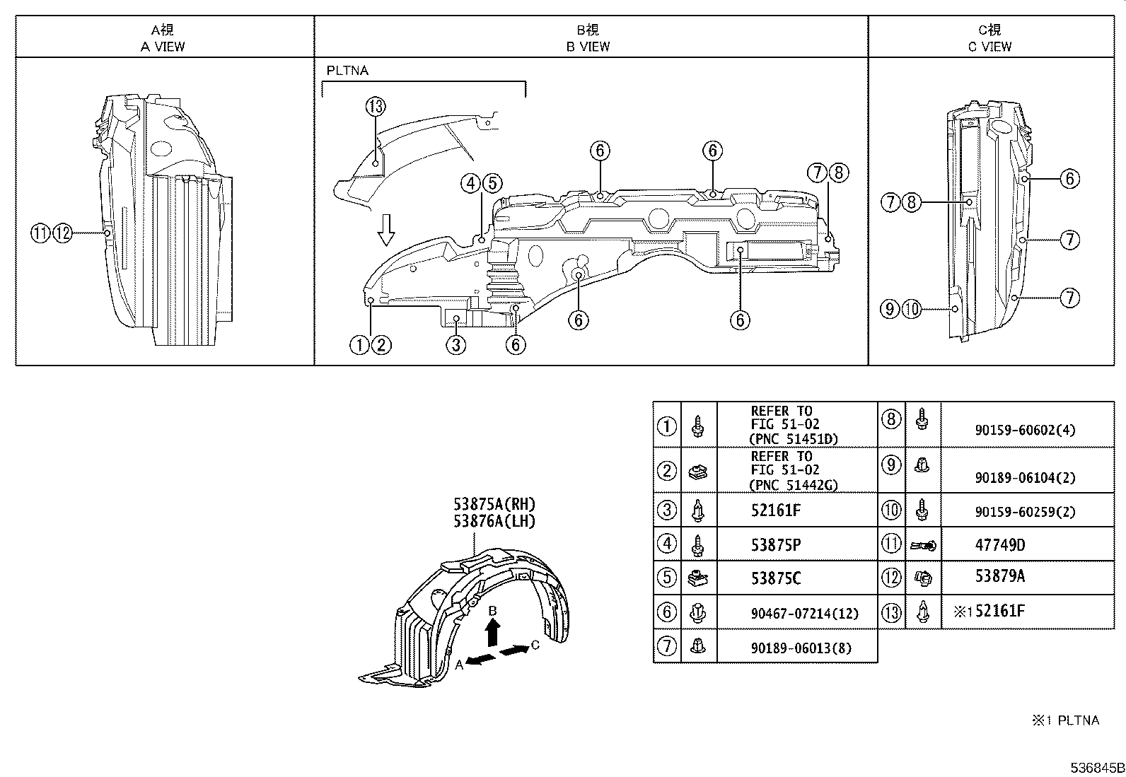 53801-44050 FENDER SUB-ASSY, FRONT RH product image