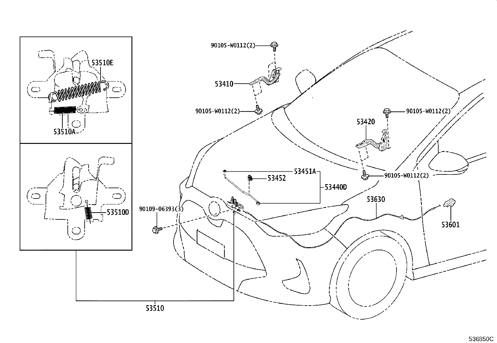 53630-K0010 CABLE ASSY, HOOD LOCK CONTROL product image