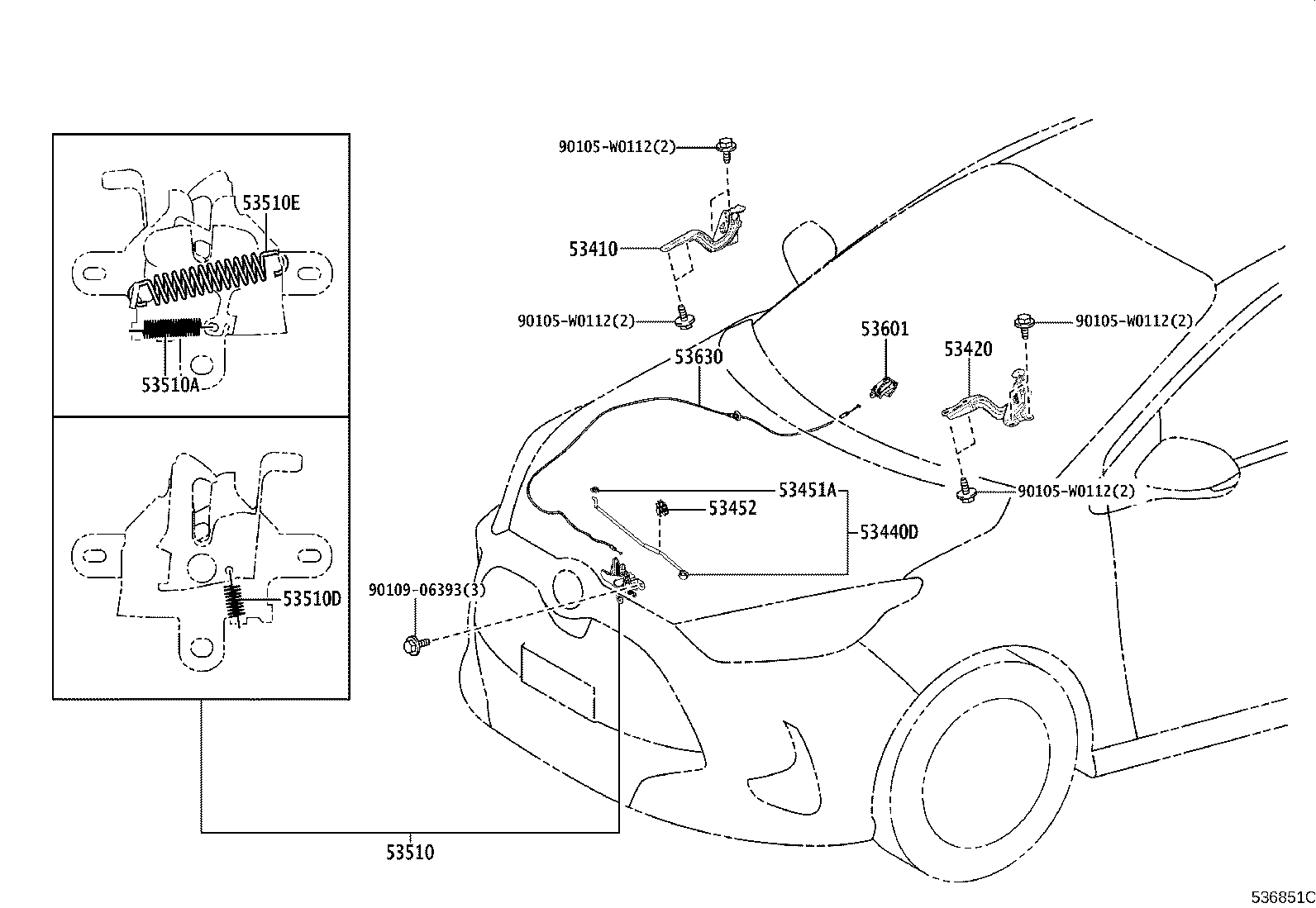 53630-K0010 CABLE ASSY, HOOD LOCK CONTROL product image
