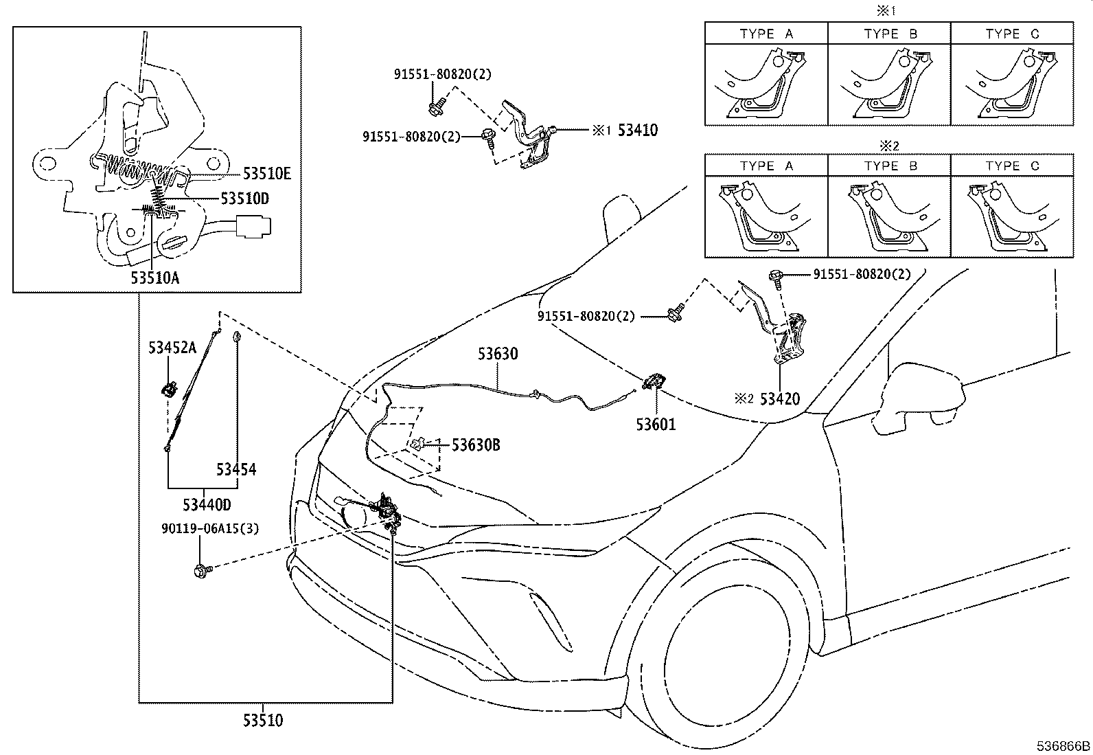 53630-48120 CABLE ASSY, HOOD LOCK CONTROL product image