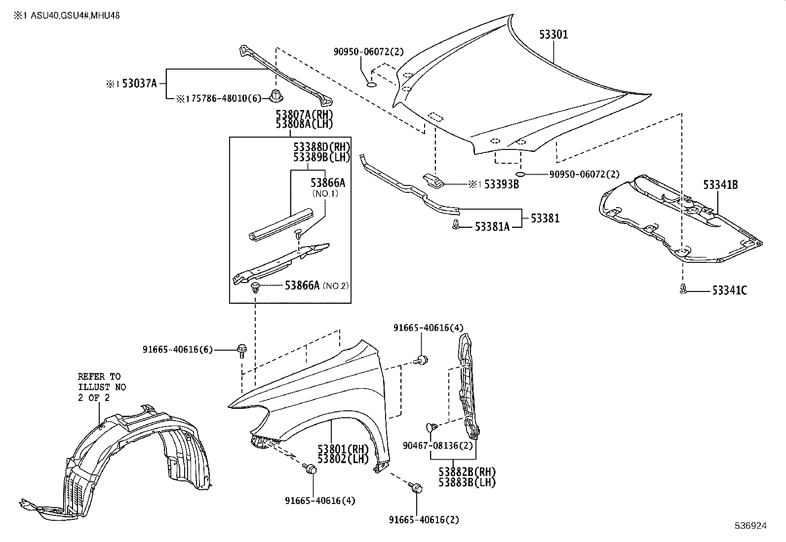 53802-48100 FENDER SUB-ASSY, FRONT LH product image