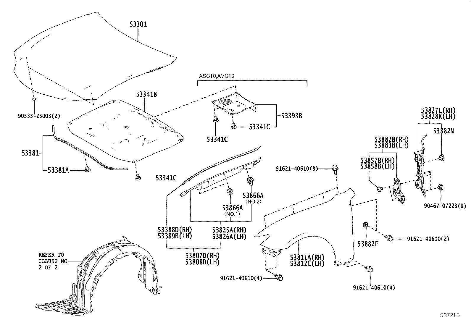 53808-24010 REINFORCEMENT SUB-ASSY, FRONT FENDER, TOP LH product image