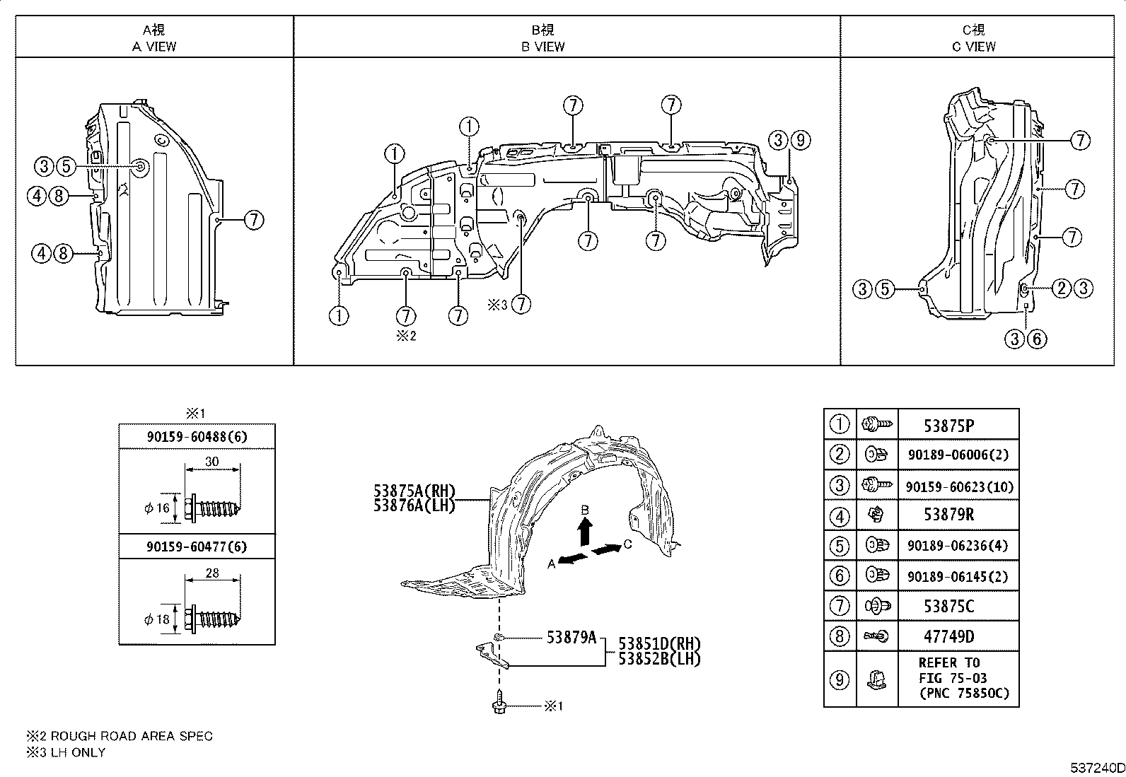 Toyota 53879-30060 RETAINER, FRONT FENDER LINER