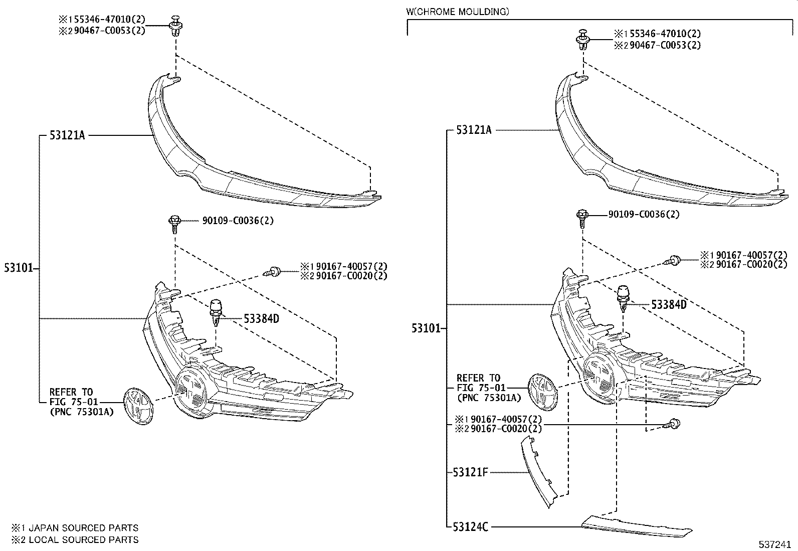 53124-0D050 MOULDING, RADIATOR GRILLE, LH product image