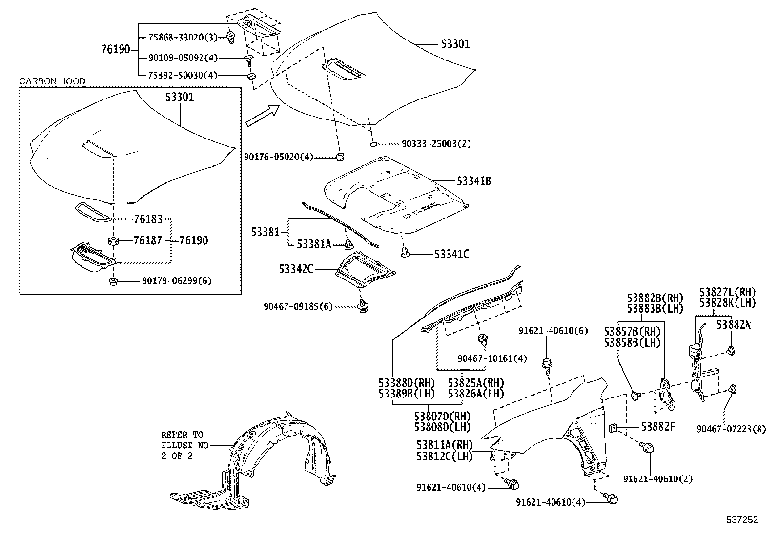 53807-24020 REINFORCEMENT SUB-ASSY, FRONT FENDER, TOP RH product image