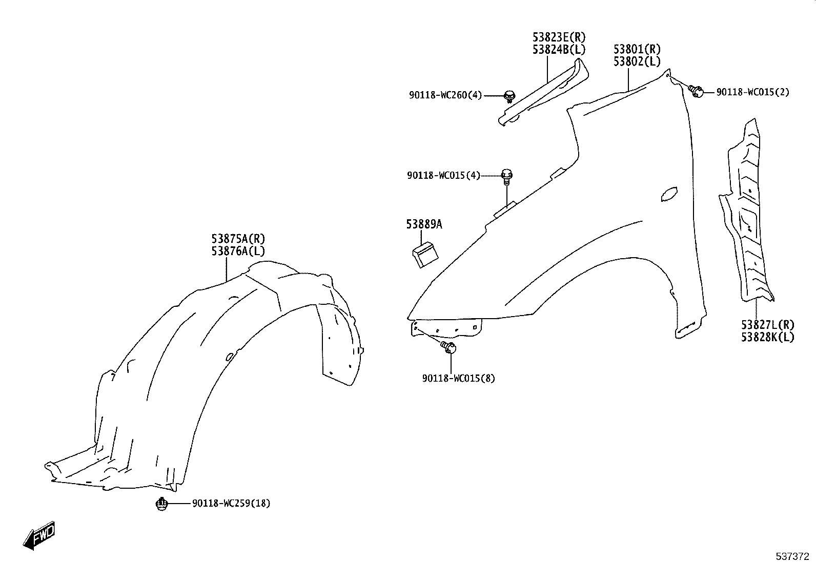 53811-WC003 FENDER SUB-ASSY, FRONT RH product image